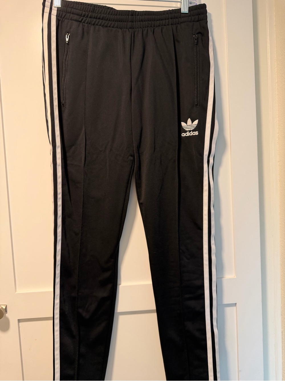 adidas Black Track Pants with White Side Stripes